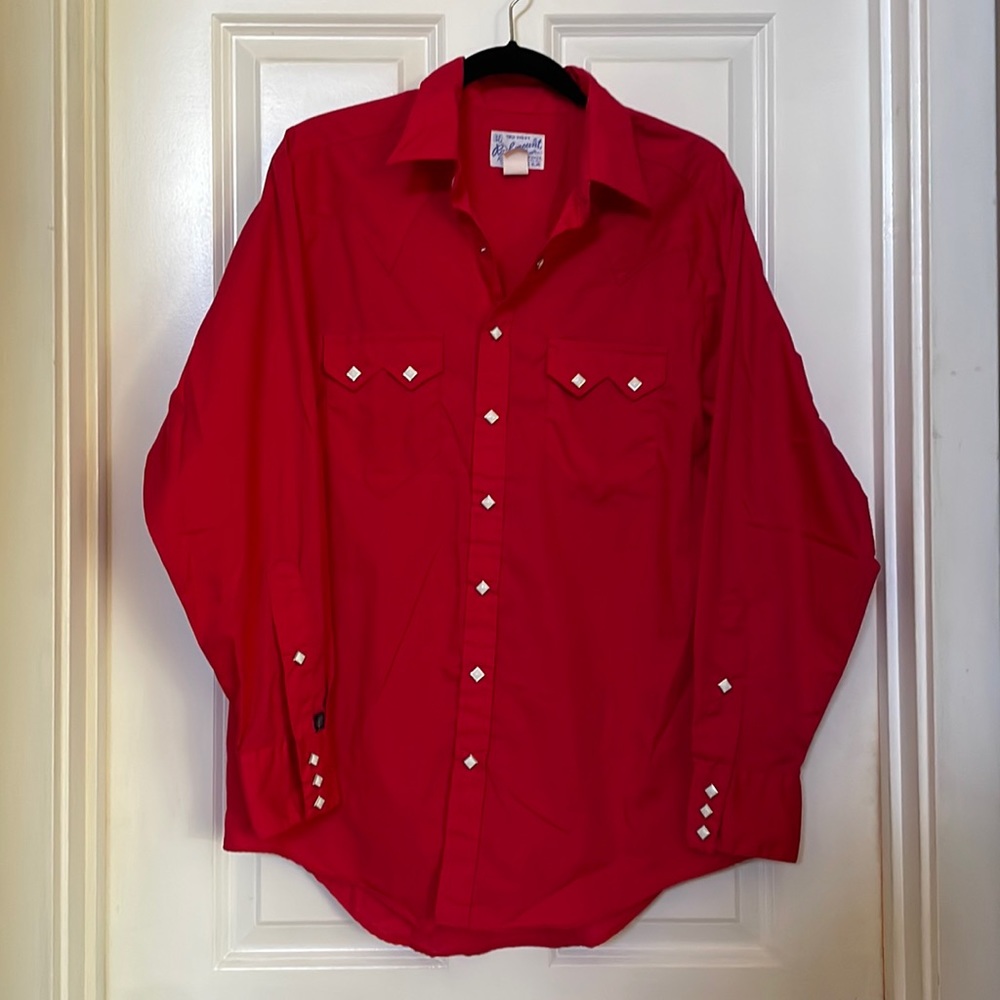Red, sz LG Rockmount Ranch Wear Tru West snap cowboy shirt